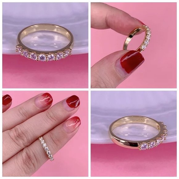 2.5 mm Moissanite Diamond Round Pave Half Eternity Wedding Engagement Band Ring - Picture 5 of 12